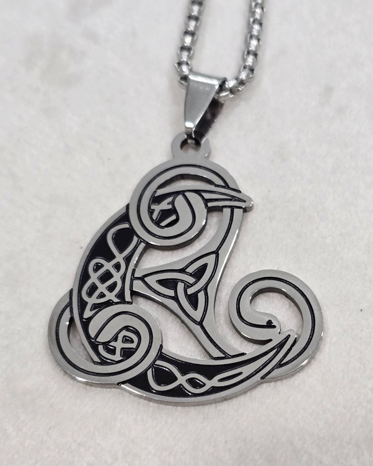 Norse Viking Raven Triskele Necklace Stainless Steel Odin Knot Pendant 20"