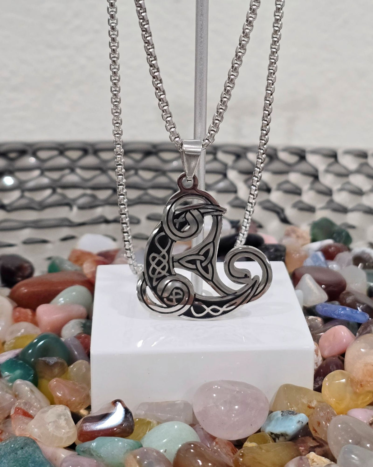 Norse Viking Raven Triskele Necklace Stainless Steel Odin Knot Pendant 20"