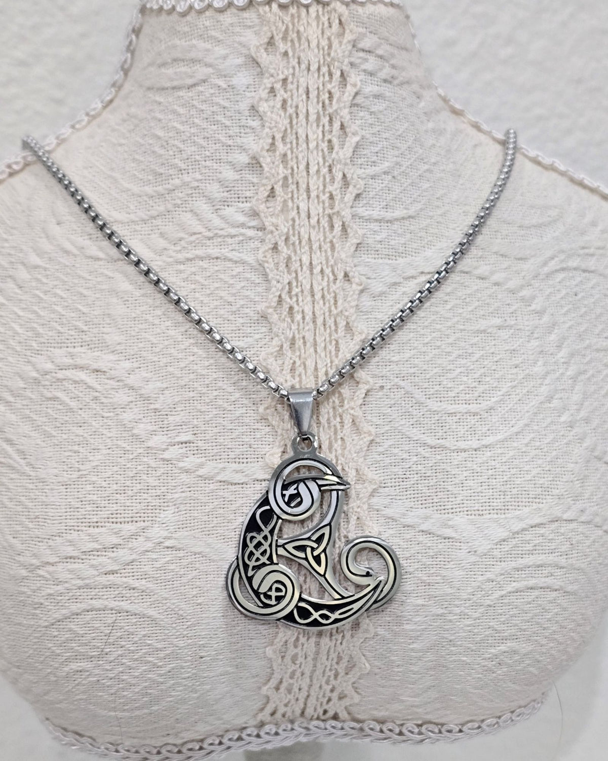 Norse Viking Raven Triskele Necklace Stainless Steel Odin Knot Pendant 20"