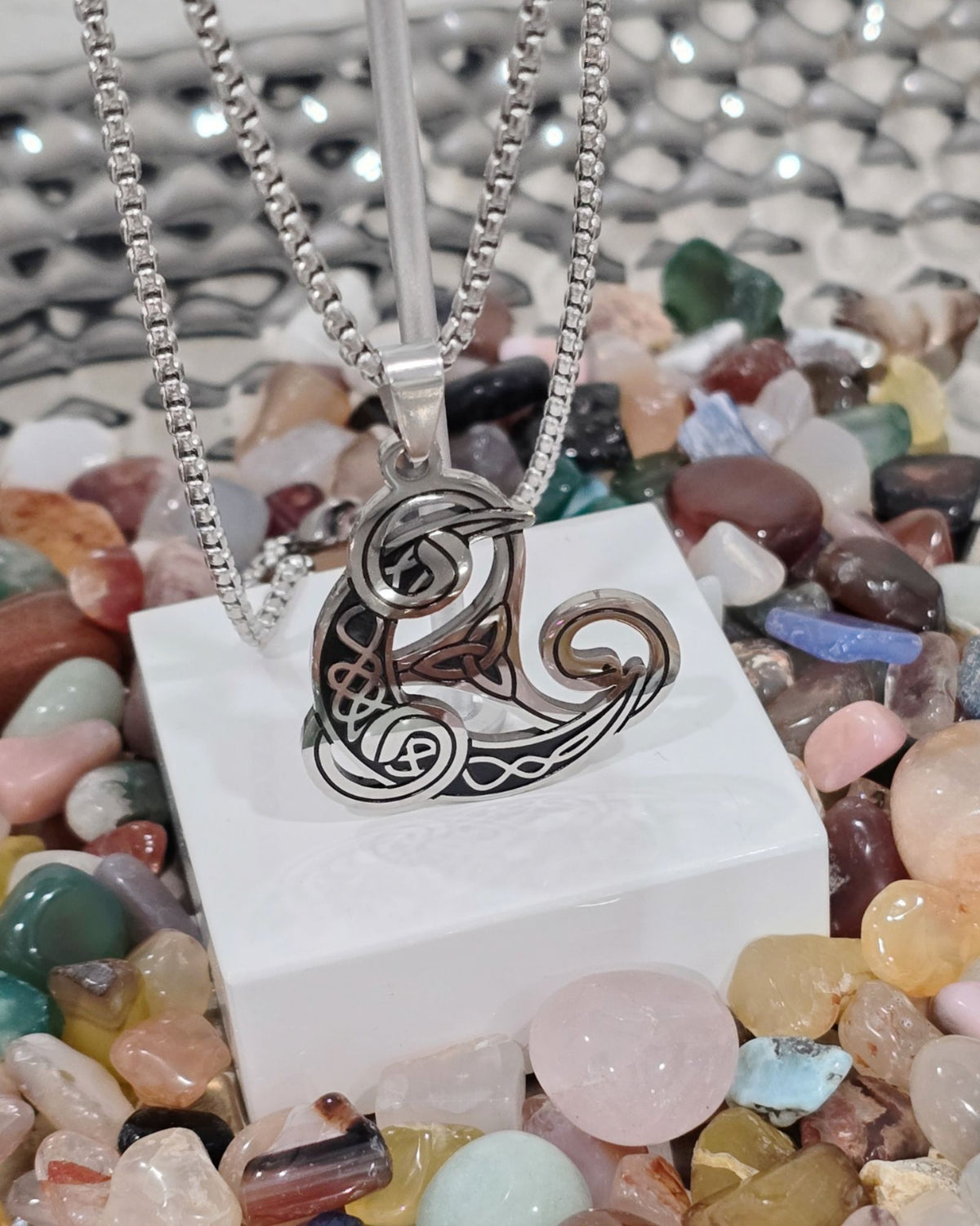 Norse Viking Raven Triskele Necklace Stainless Steel Odin Knot Pendant 20"