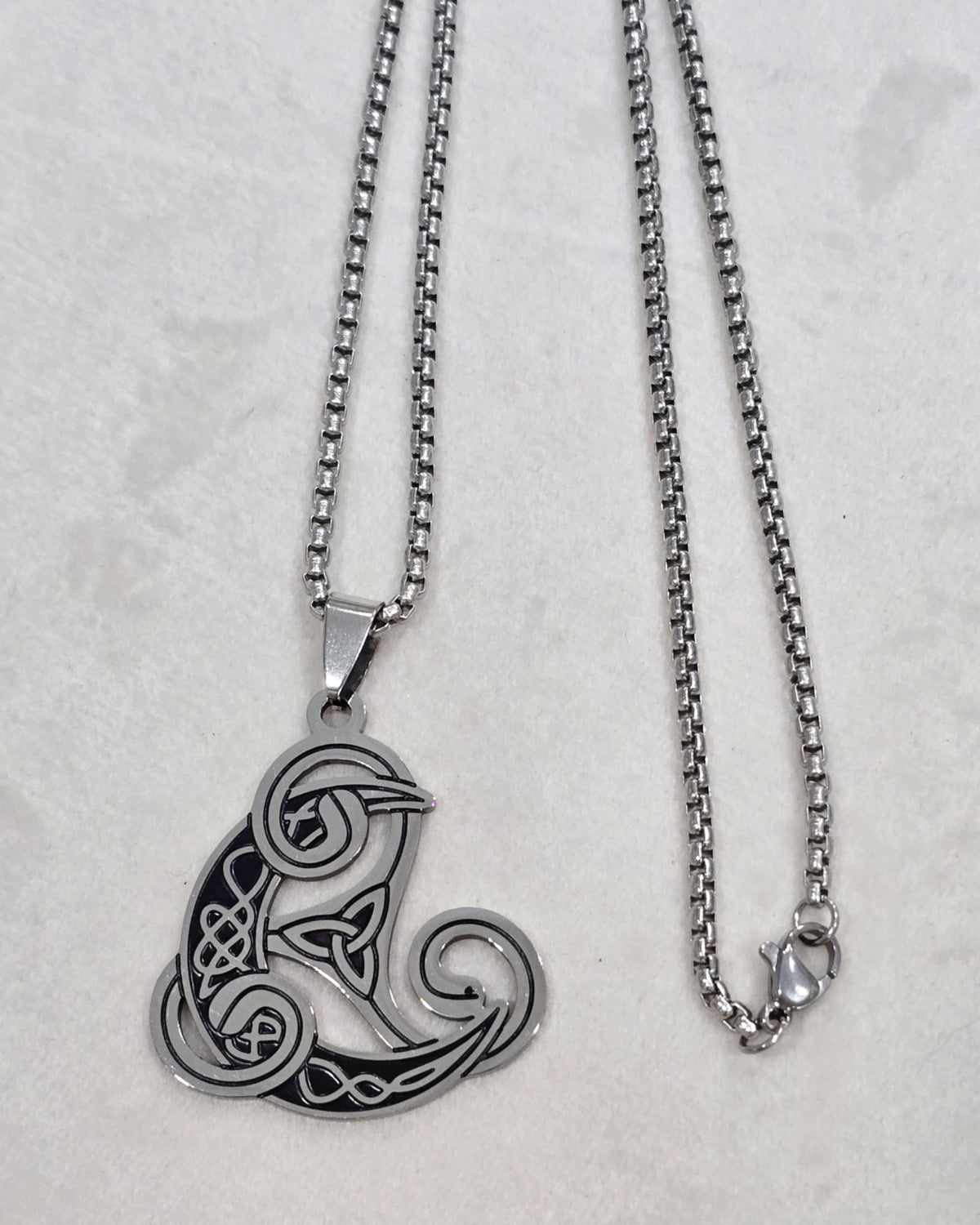 Norse Viking Raven Triskele Necklace Stainless Steel Odin Knot Pendant 20"