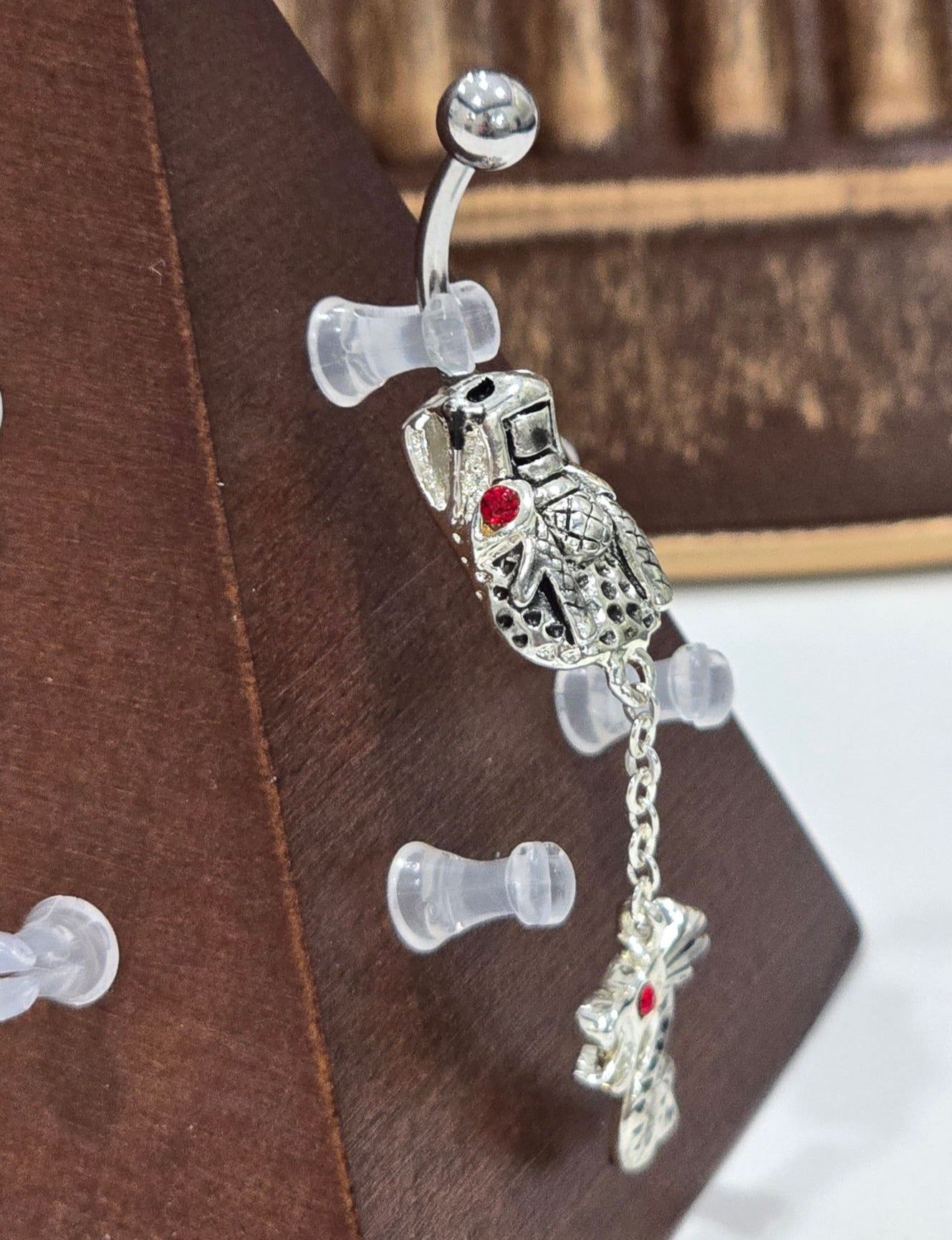 Painful Pleasures Dragon Dangle Navel Ring in 14G Surgical Steel with Red Gems