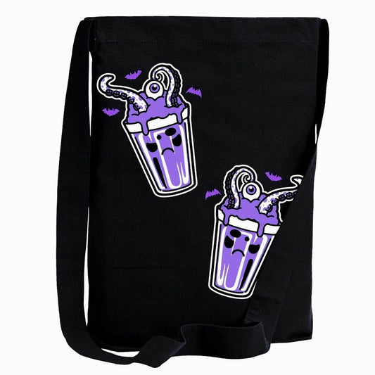 Monster Milkshake Sling Tote Bag Black W/ Purple Octopus Design