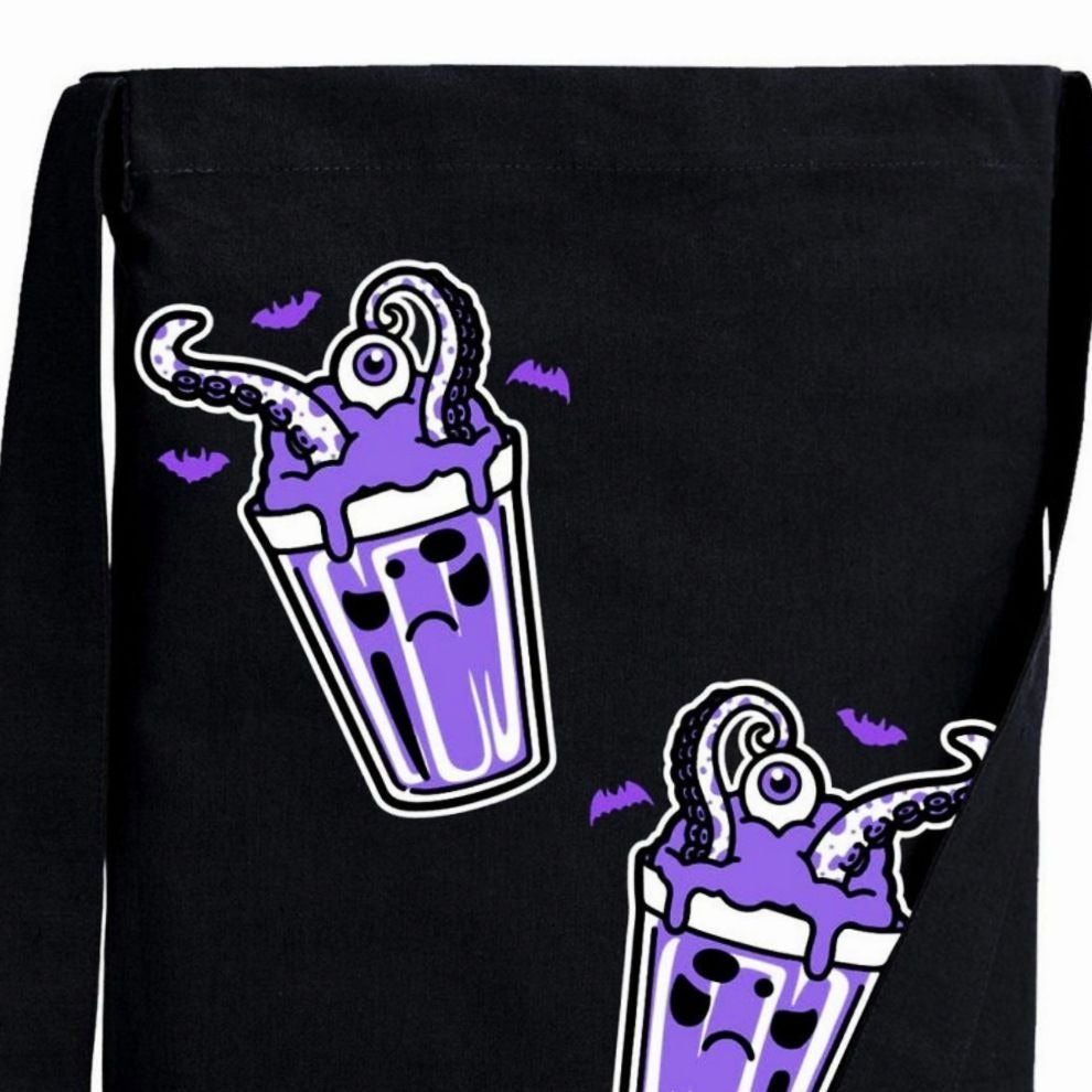 Monster Milkshake Sling Tote Bag Black W/ Purple Octopus Design