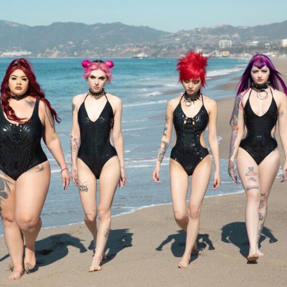 Killstar Depths of Hell Black Lace-Up Graphic One-Piece Swimsuit