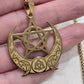 Gold Crescent Moon Pentagram Necklace Celtic Triquetra Trinity Pendant 20"
