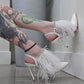 White Feather Rhinestone Pumps with Pointed Toe & 4-Inch Heel