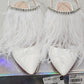 White Feather Rhinestone Pumps with Pointed Toe & 4-Inch Heel