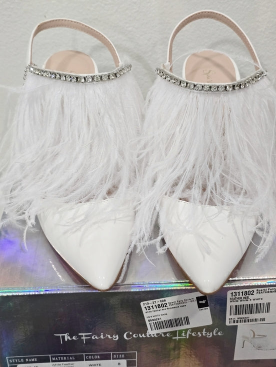 White Feather Rhinestone Pumps with Pointed Toe & 4-Inch Heel