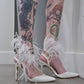 White Feather Rhinestone Pumps with Pointed Toe & 4-Inch Heel