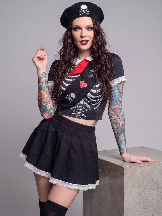 Trickz N Treatz Dead Scout Skeleton Pleated Mini Skirt Costume Set Goth Plus 1X