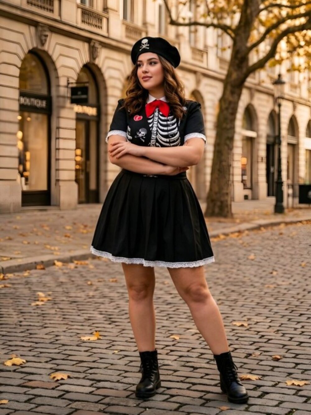 Trickz N Treatz Dead Scout Skeleton Pleated Mini Skirt Costume Set Goth Plus 1X