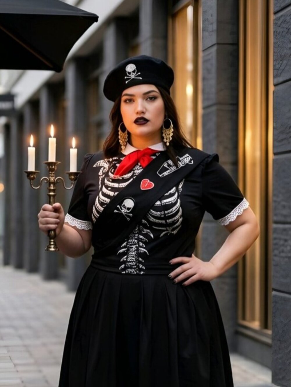 Trickz N Treatz Dead Scout Skeleton Pleated Mini Skirt Costume Set Goth Plus 1X