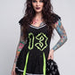 Trickz N Treatz Zombie Cheerleader Distressed Pleated Mini Skirt Set Goth XS