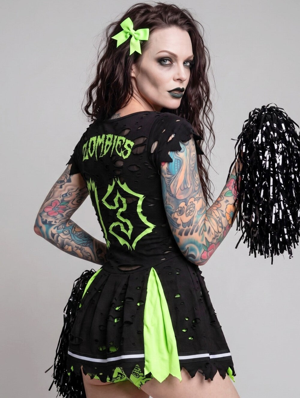 Trickz N Treatz Zombie Cheerleader Distressed Pleated Mini Skirt Set Goth XS