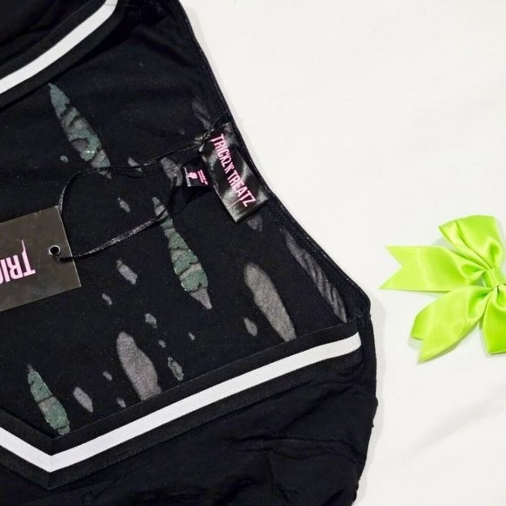 Trickz N Treatz Zombie Cheerleader Distressed Pleated Mini Skirt Set Goth XS