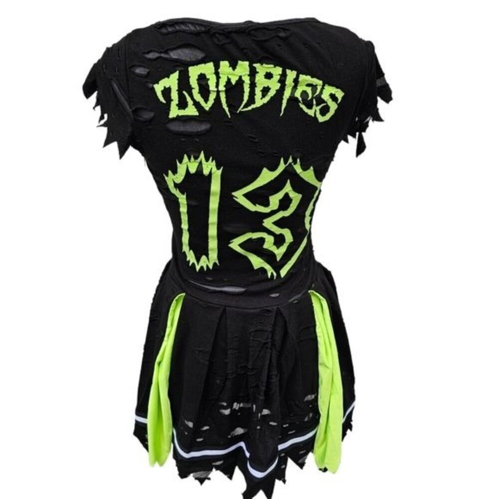 Trickz N Treatz Zombie Cheerleader Distressed Pleated Mini Skirt Set Goth XS