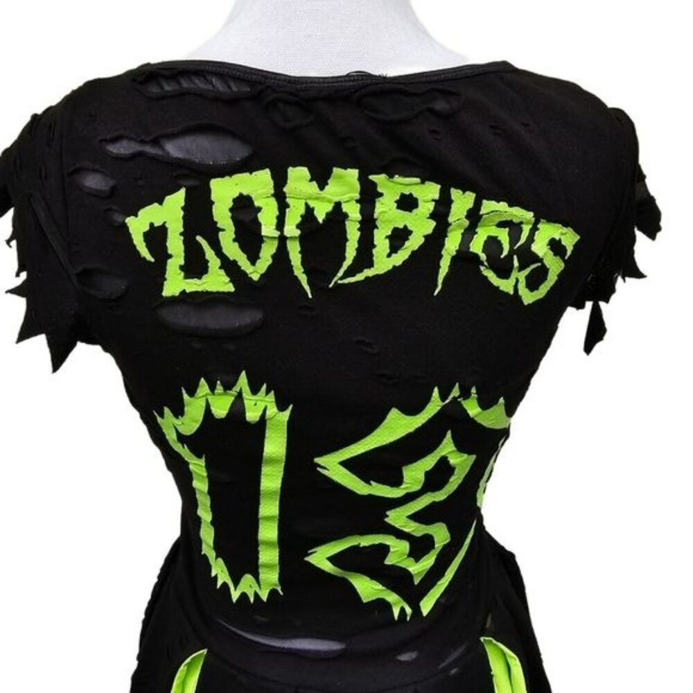 Trickz N Treatz Zombie Cheerleader Distressed Pleated Mini Skirt Set Goth XS