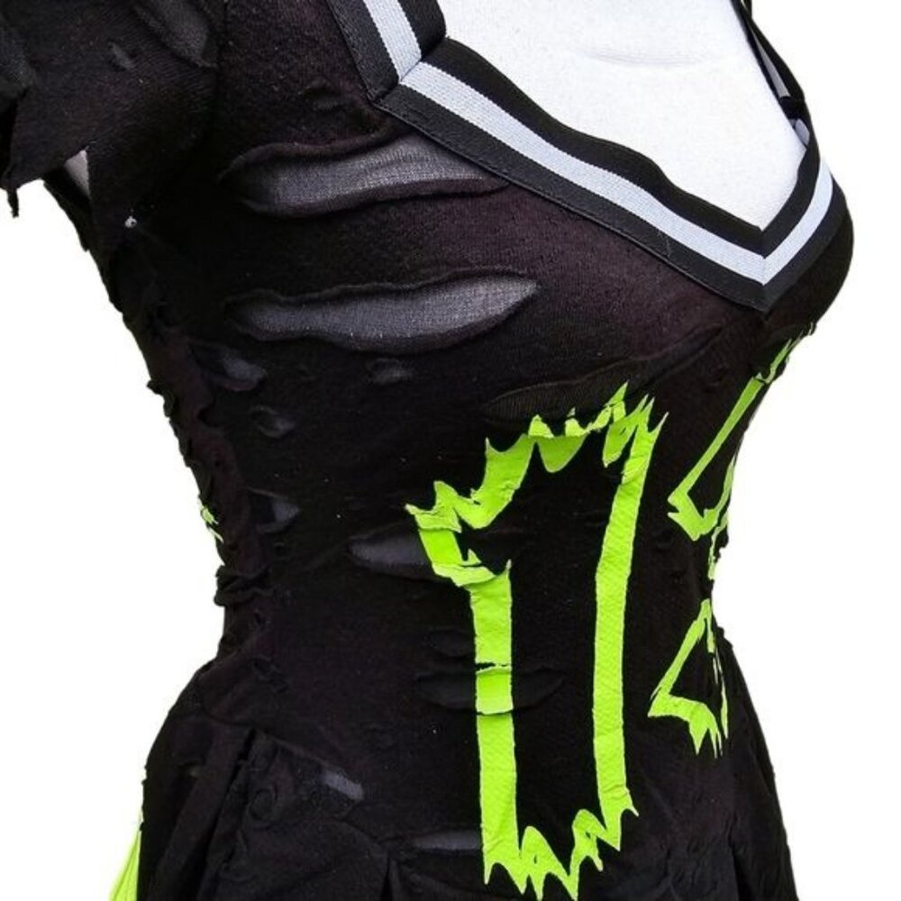Trickz N Treatz Zombie Cheerleader Distressed Pleated Mini Skirt Set Goth XS
