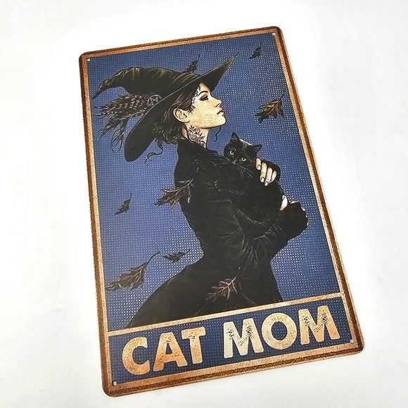 Vintage Metal Sign | Indoor/Outdoor | Cat Mom Gold, Blue, Black - A Gothic Universe - Signs