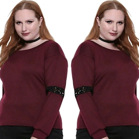 Long Sleeve Punk Style Top | Cutout at Elbow With Lace-up Design - A Gothic Universe - Tops