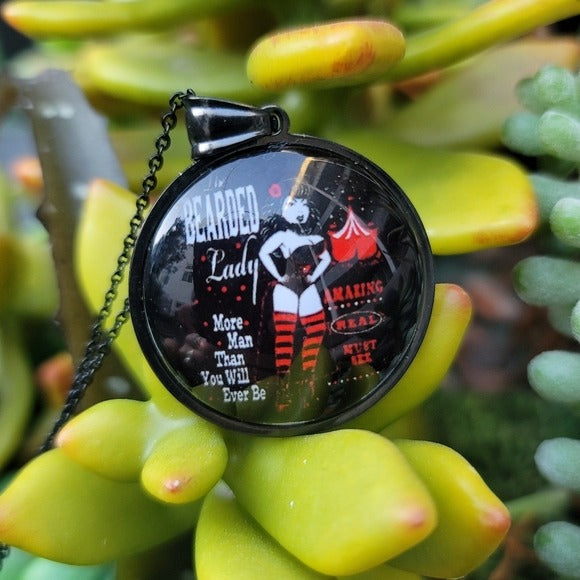 The Breaded Lady | "Circus Freak" Black 19½" Stainless Steel Necklace - A Gothic Universe - Necklaces