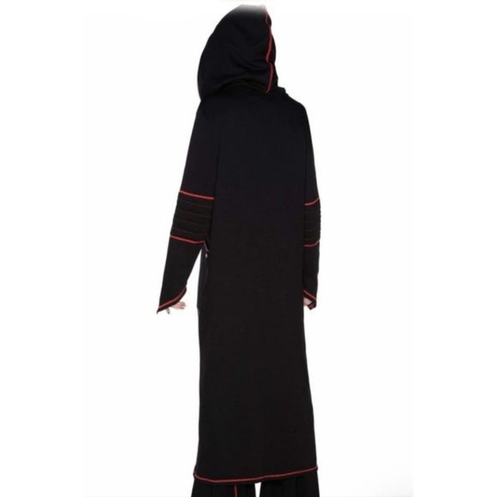 Darkside Longline Hooded Jacket Black Crimson Stitch Duster Coat L
