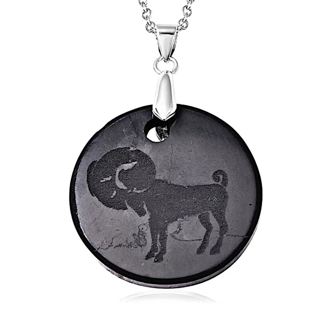 Aries Zodiac | 24.20ctw Shungite 925 Necklace 18" - A Gothic Universe - Pendants