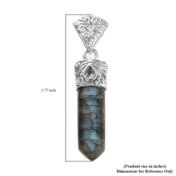 Malagasy Labradorite & Sky Blue Topaz Pendant | Forged in Platinum 15.9ctw - A Gothic Universe - Necklaces