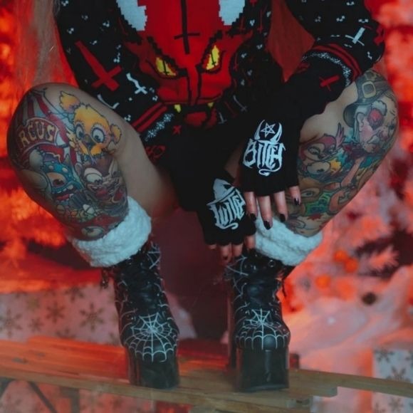 Witch Bitch Fingerless Knit Gloves | Thick and Soft Stretchy - Too Fast - Gloves
