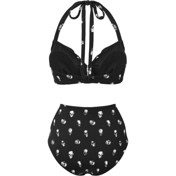 Killstar Skulls Black & White Halter Underwire Bikini Set