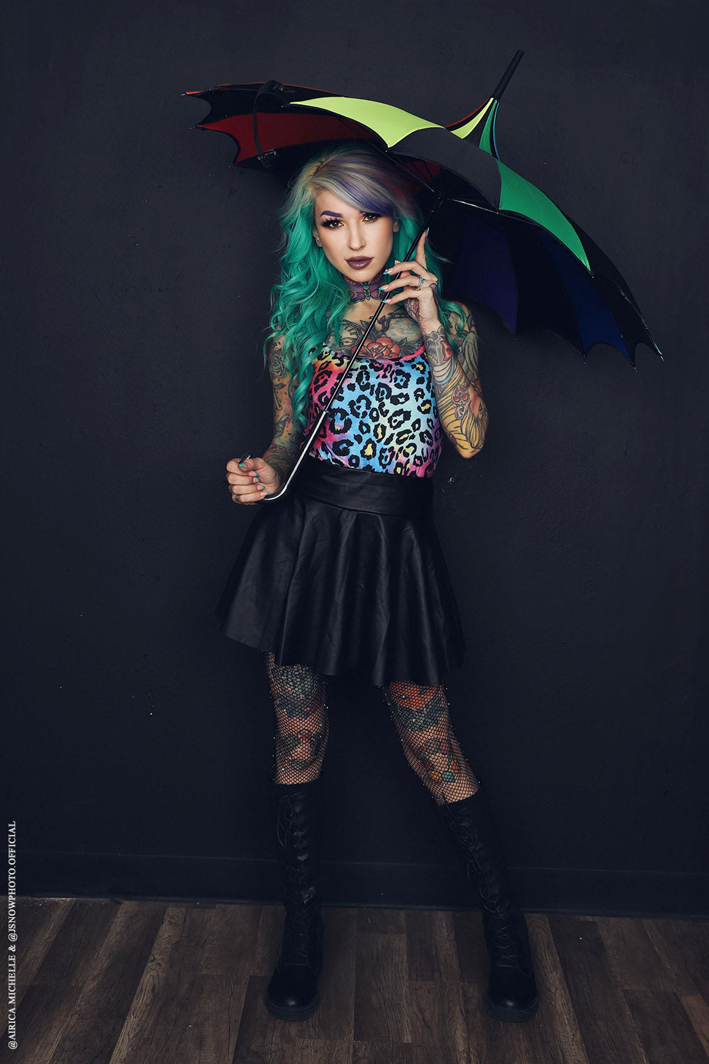 Batwing Pagoda Umbrella [Goth Rainbow]