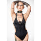 Killstar Lita Black-on-Black Cross Lace-Up Cutout One-Piece Swimsuit