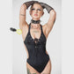 Killstar Lita Black-on-Black Cross Lace-Up Cutout One-Piece Swimsuit