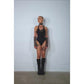 Killstar Lita Black-on-Black Cross Lace-Up Cutout One-Piece Swimsuit
