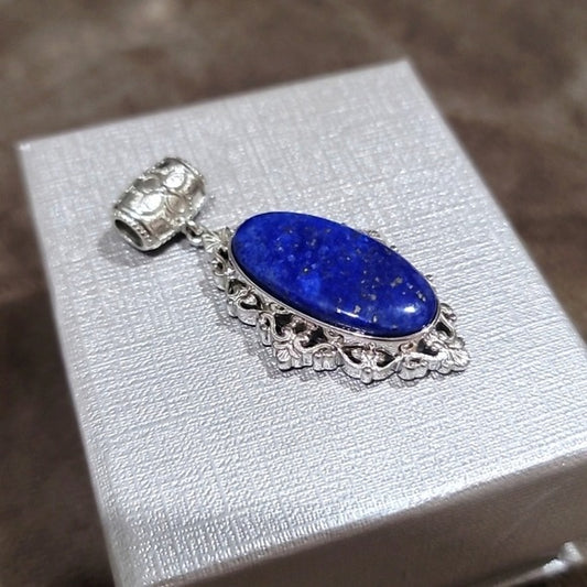 Lapis Lazuli Fancy Pendant | in Platinum W/ Magnet Detail Blue Silver 23. Ctw - A Gothic Universe - Necklaces
