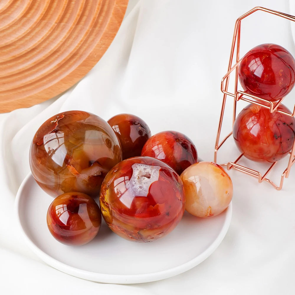 Natural Red Agate Carnelian Crystal Sphere – Decorative Healing Stone for Reiki & Home Décor