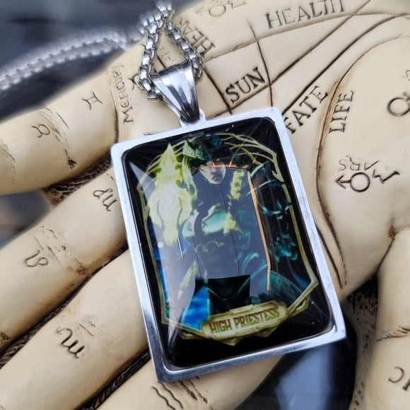 Tarot Card "High Priestess" | Fire Witch 23½" Stainless Steel Necklace - A Gothic Universe - Necklaces