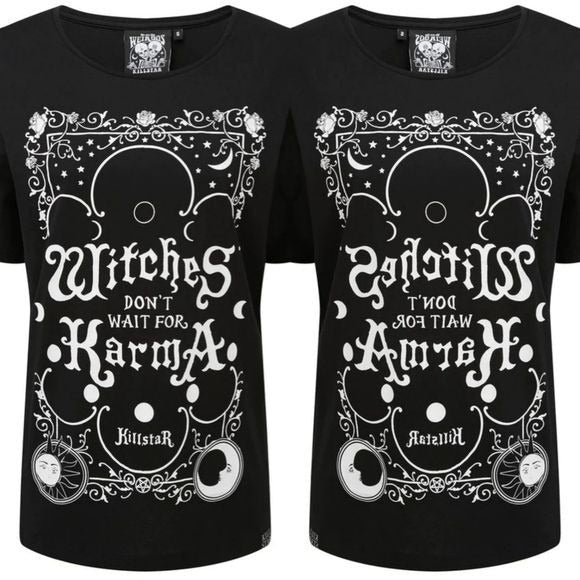 Karma Top | Oversized Scoop Neck Soft Cotton Black & White Woman's Tee - Killstar - Shirts