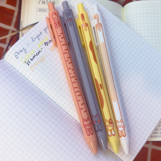 Kitty Cat Pens - 4-Pack Gel Ink Pens with Matching Pastel Colors