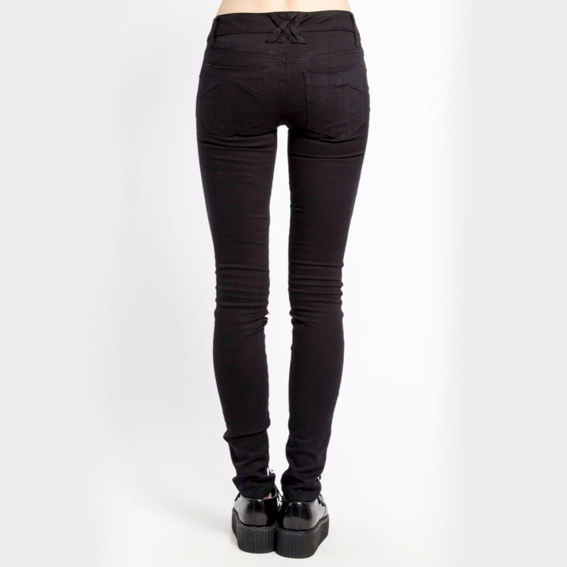 Zig Zag Skinny Jeans Black White Skinny Fit Button Closure Skull Rivet - Tripp NYC - Jeans