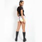 High-Waisted Tie-Dye Booty Shorts Lace-Up Corset - Tripp NYC - Jean Shorts
