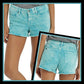 Turquoise Acid Wash Jean Shorts | Skull Rivets Low Rise Raw Hem - Lovesick - Shorts