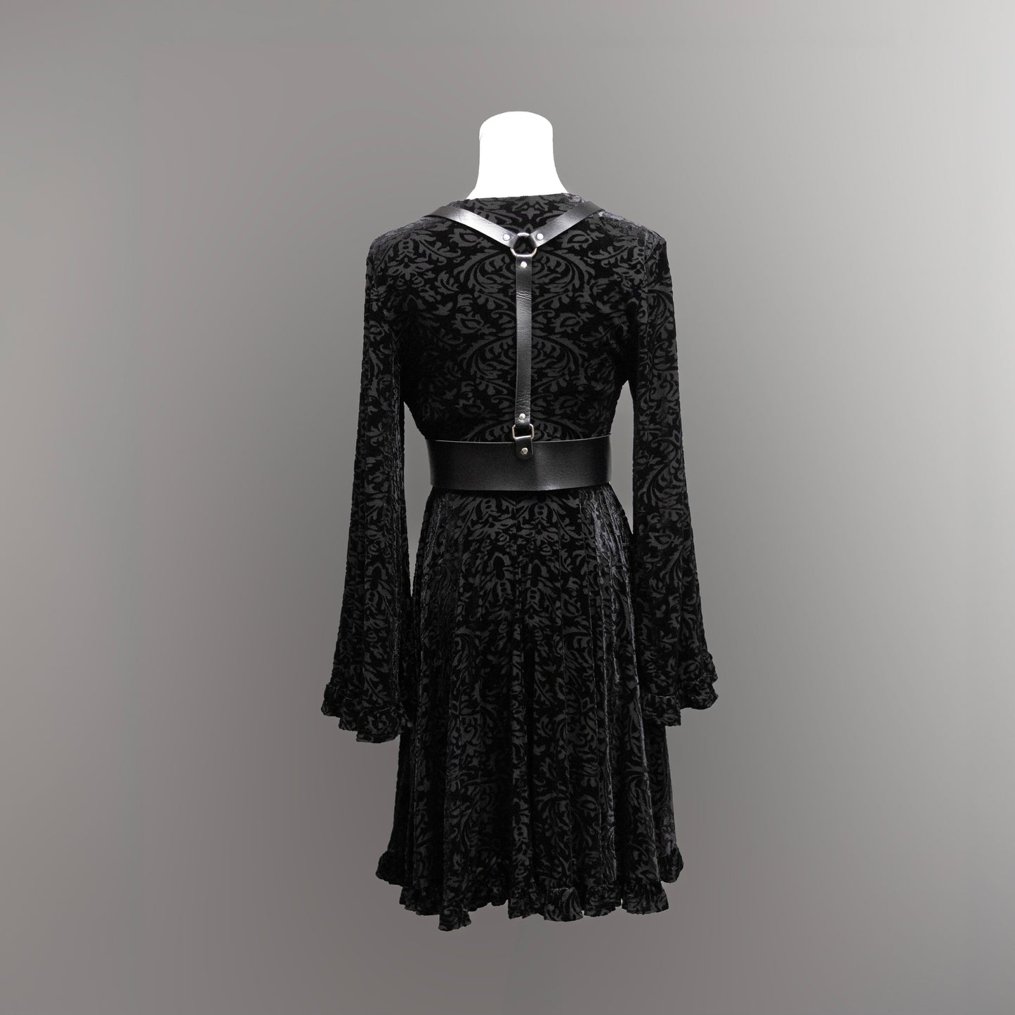 Nyx - Bell Sleeved Velvet Damask Dress with Harness - READY TO SHIP! -  - 