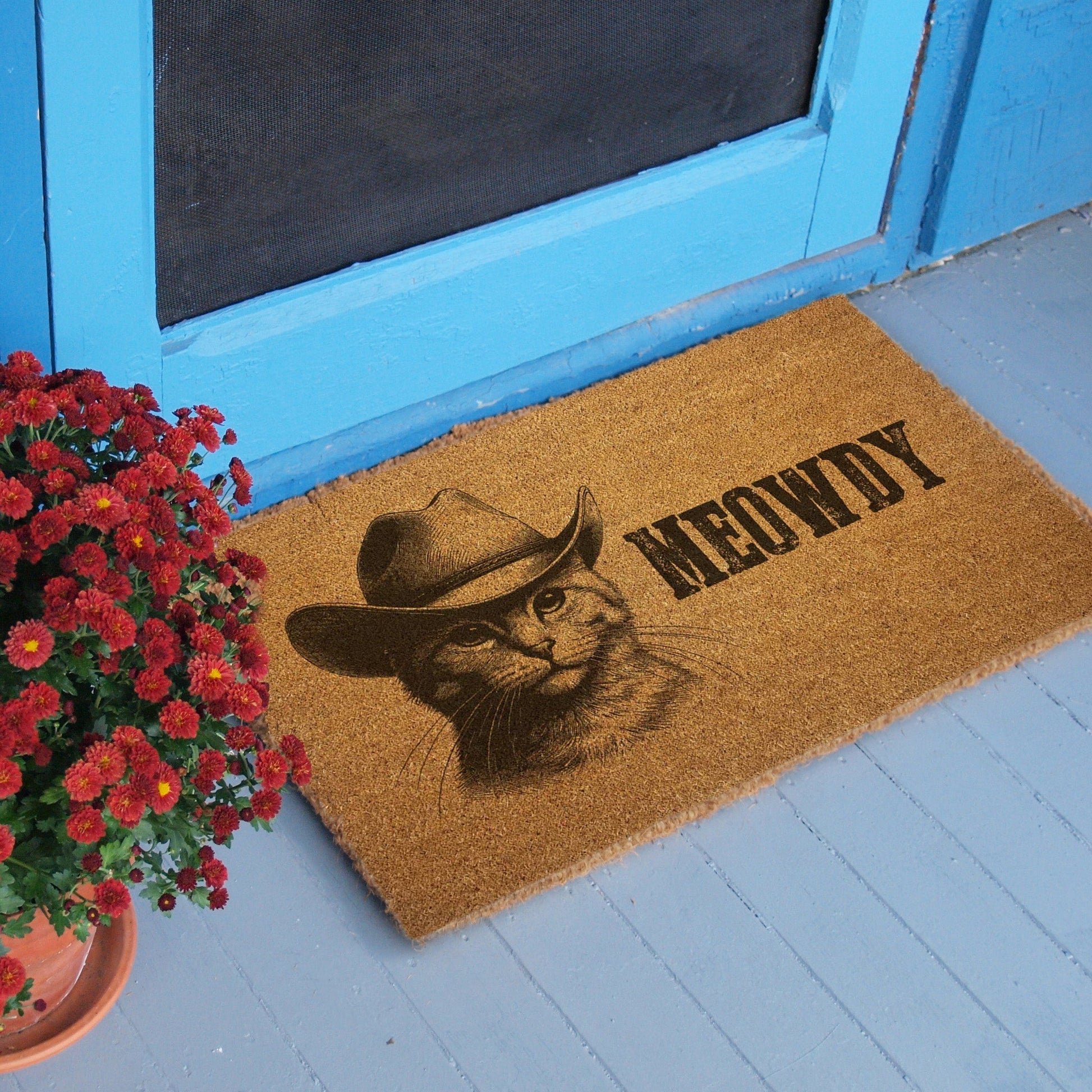 Cowboy Cat "Meowdy" Door Mat -  - Door Mat