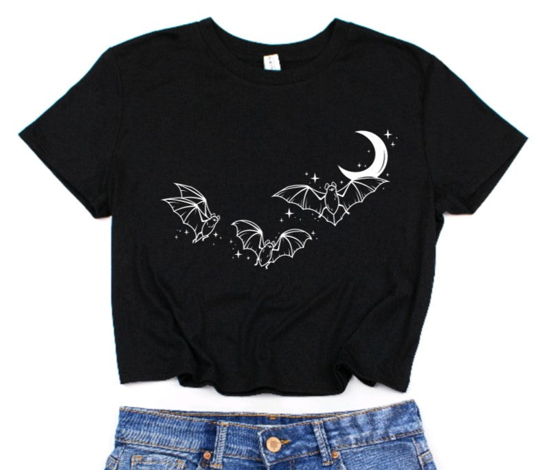 Batty Moon Cropped T-Shirt -  - Crop Top