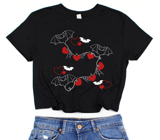Cropped T-Shirt - batty Hearts -  - 