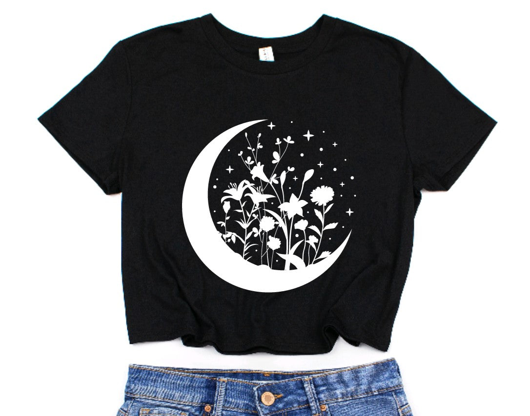 Floral Moon Cropped T-Shirt -  - Crop Top