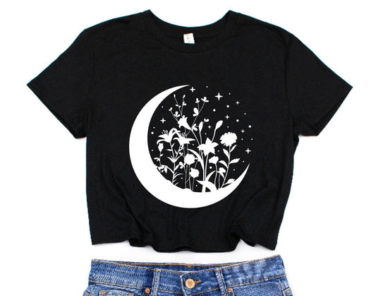 Floral Moon Cropped T-Shirt -  - Crop Top