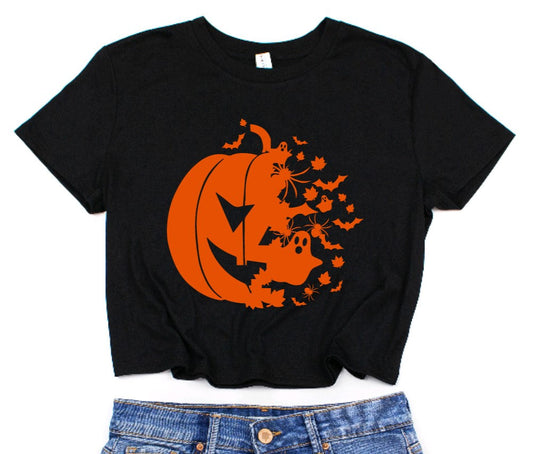 Halloween Pumpkin Cropped T-Shirt -  - Crop Top